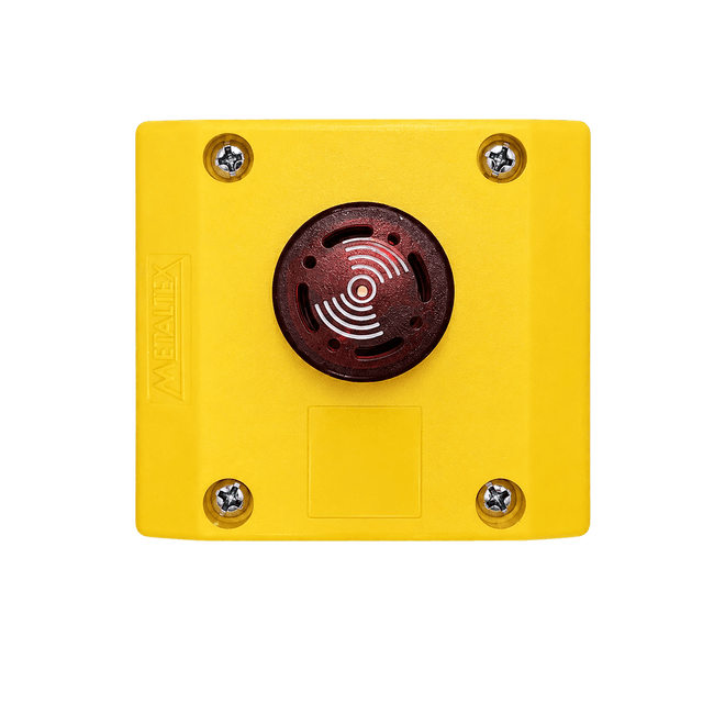 Caixa de sinalização amarela com buzzer e LED